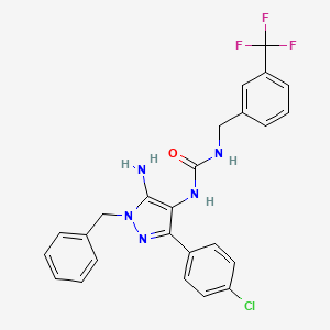molecular formula C25H21ClF3N5O B1650380 N-[5-amino-1-benzyl-3-(4-chlorophenyl)-1H-pyrazol-4-yl]-N'-[3-(trifluoromethyl)benzyl]urea CAS No. 1172057-74-7