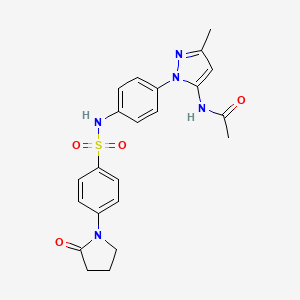 molecular formula C22H23N5O4S B1650388 N-(3-methyl-1-{4-[4-(2-oxopyrrolidin-1-yl)benzenesulfonamido]phenyl}-1H-pyrazol-5-yl)acetamide CAS No. 1172506-00-1