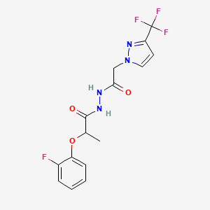 molecular formula C15H14F4N4O3 B1650402 2-(2-fluorophenoxy)-N'-{2-[3-(trifluoromethyl)-1H-pyrazol-1-yl]acetyl}propanehydrazide CAS No. 1172916-47-0