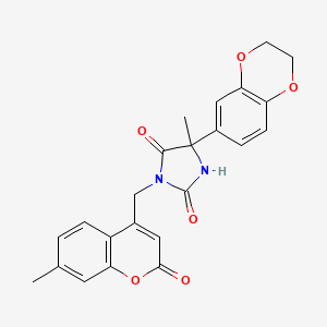 molecular formula C23H20N2O6 B1650406 5-(2,3-dihydro-1,4-benzodioxin-6-yl)-5-methyl-3-[(7-methyl-2-oxo-2H-chromen-4-yl)methyl]imidazolidine-2,4-dione CAS No. 1173076-47-5