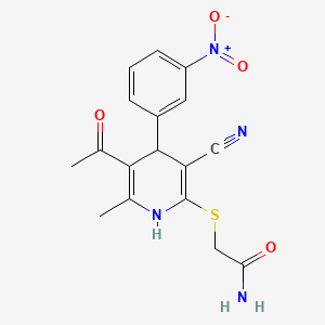 molecular formula C17H16N4O4S B1650417 2-((5-Acetyl-3-cyano-1,4-dihydro-6-methyl-4-(3-nitrophenyl)-2-pyridinyl)thio)acetamide CAS No. 117509-73-6