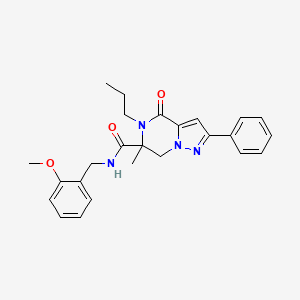 molecular formula C25H28N4O3 B1650464 N-(2-methoxybenzyl)-6-methyl-4-oxo-2-phenyl-5-propyl-4,5,6,7-tetrahydropyrazolo[1,5-a]pyrazine-6-carboxamide CAS No. 1184979-26-7