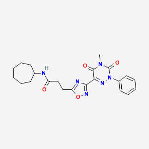 molecular formula C22H26N6O4 B1650467 N-cycloheptyl-3-[3-(4-methyl-3,5-dioxo-2-phenyl-2,3,4,5-tetrahydro-1,2,4-triazin-6-yl)-1,2,4-oxadiazol-5-yl]propanamide CAS No. 1184988-15-5