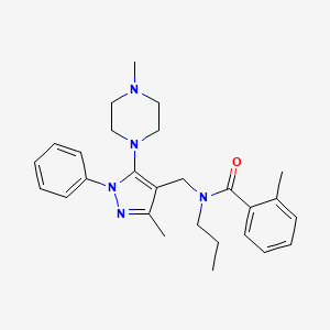 molecular formula C27H35N5O B1650509 2-methyl-N~1~-{[3-methyl-5-(4-methylpiperazino)-1-phenyl-1H-pyrazol-4-yl]methyl}-N~1~-propylbenzamide CAS No. 1185100-64-4