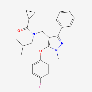 molecular formula C25H28FN3O2 B1650519 N~1~-{[5-(4-fluorophenoxy)-1-methyl-3-phenyl-1H-pyrazol-4-yl]methyl}-N~1~-isobutyl-1-cyclopropanecarboxamide CAS No. 1185113-74-9