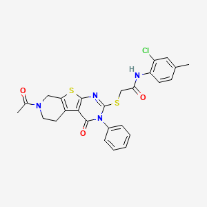 molecular formula C26H23ClN4O3S2 B1650526 2-[(7-acetyl-4-oxo-3-phenyl-3,4,5,6,7,8-hexahydropyrido[4',3':4,5]thieno[2,3-d]pyrimidin-2-yl)thio]-N-(2-chloro-4-methylphenyl)acetamide CAS No. 1185132-94-8