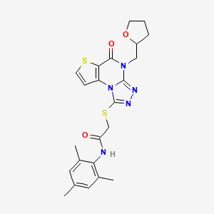 molecular formula C23H25N5O3S2 B1650532 N-mesityl-2-{[5-oxo-4-(tetrahydrofuran-2-ylmethyl)-4,5-dihydrothieno[2,3-e][1,2,4]triazolo[4,3-a]pyrimidin-1-yl]thio}acetamide CAS No. 1185146-42-2
