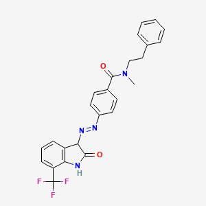 molecular formula C25H21F3N4O2 B1650555 N~1~-methyl-4-{(E)-2-[2-oxo-7-(trifluoromethyl)-2,3-dihydro-1H-indol-3-yl]-1-diazenyl}-N~1~-phenethylbenzamide CAS No. 1185239-67-1