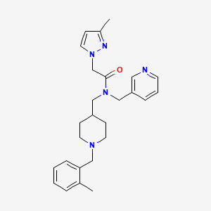N-[[1-[(2-methylphenyl)methyl]piperidin-4-yl]methyl]-2-(3-methylpyrazol-1-yl)-N-(pyridin-3-ylmethyl)acetamide