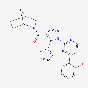 molecular formula C24H20FN5O2 B1650577 2-{[1-[4-(2-fluorophenyl)-2-pyrimidinyl]-5-(2-furyl)-1H-pyrazol-4-yl]carbonyl}-2-azabicyclo[2.2.1]heptane CAS No. 1185537-11-4