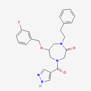 molecular formula C24H25FN4O3 B1650578 6-[(3-fluorobenzyl)oxy]-1-(2-phenylethyl)-4-(1H-pyrazol-4-ylcarbonyl)-1,4-diazepan-2-one CAS No. 1185539-21-2