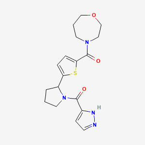 molecular formula C18H22N4O3S B1650584 [2-[5-(1,4-oxazepane-4-carbonyl)thiophen-2-yl]pyrrolidin-1-yl]-(1H-pyrazol-5-yl)methanone CAS No. 1185699-02-8