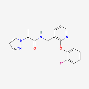 molecular formula C18H17FN4O2 B1650585 N-[[2-(2-fluorophenoxy)pyridin-3-yl]methyl]-2-pyrazol-1-ylpropanamide CAS No. 1185703-32-5