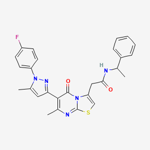 2-{6-[1-(4-fluorophenyl)-5-methyl-1H-pyrazol-3-yl]-7-methyl-5-oxo-5H-[1,3]thiazolo[3,2-a]pyrimidin-3-yl}-N~1~-(1-phenylethyl)acetamide