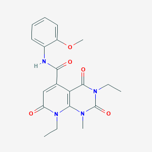 molecular formula C20H22N4O5 B1650647 3,8-diethyl-N-(2-methoxyphenyl)-1-methyl-2,4,7-trioxo-1,2,3,4,7,8-hexahydropyrido[2,3-d]pyrimidine-5-carboxamide CAS No. 1189668-70-9