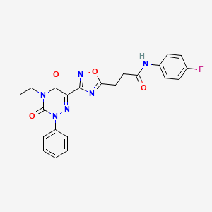 molecular formula C22H19FN6O4 B1650659 3-[3-(4-ethyl-3,5-dioxo-2-phenyl-2,3,4,5-tetrahydro-1,2,4-triazin-6-yl)-1,2,4-oxadiazol-5-yl]-N-(4-fluorophenyl)propanamide CAS No. 1189695-40-6