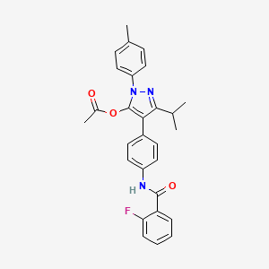 molecular formula C28H26FN3O3 B1650662 4-{4-[(2-fluorobenzoyl)amino]phenyl}-3-isopropyl-1-(4-methylphenyl)-1H-pyrazol-5-yl acetate CAS No. 1189701-44-7