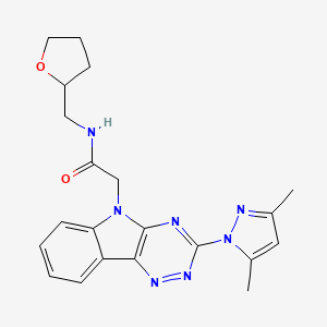 molecular formula C21H23N7O2 B1650666 2-[3-(3,5-dimethyl-1H-pyrazol-1-yl)-5H-[1,2,4]triazino[5,6-b]indol-5-yl]-N-(tetrahydrofuran-2-ylmethyl)acetamide CAS No. 1189719-94-5