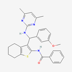 molecular formula C29H30N4O2S B1650673 N-{3-[[(4,6-dimethylpyrimidin-2-yl)amino](3-methoxyphenyl)methyl]-4,5,6,7-tetrahydro-1-benzothien-2-yl}benzamide CAS No. 1189730-35-5