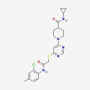 molecular formula C22H26ClN5O2S B1650680 1-[6-[2-(2-chloro-4-methylanilino)-2-oxoethyl]sulfanylpyrimidin-4-yl]-N-cyclopropylpiperidine-4-carboxamide CAS No. 1189867-76-2