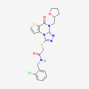 molecular formula C21H20ClN5O3S2 B1650689 N-(2-chlorobenzyl)-2-{[5-oxo-4-(tetrahydrofuran-2-ylmethyl)-4,5-dihydrothieno[2,3-e][1,2,4]triazolo[4,3-a]pyrimidin-1-yl]thio}acetamide CAS No. 1189897-45-7