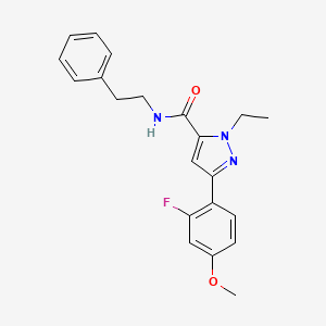 molecular formula C21H22FN3O2 B1650703 1-ethyl-3-(2-fluoro-4-methoxyphenyl)-N~5~-phenethyl-1H-pyrazole-5-carboxamide CAS No. 1189944-96-4