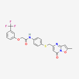 molecular formula C23H18F3N3O4S B1650709 N-(4-{[(2-methyl-7-oxo-7H-isoxazolo[2,3-a]pyrimidin-5-yl)methyl]thio}phenyl)-2-[3-(trifluoromethyl)phenoxy]acetamide CAS No. 1189977-25-0