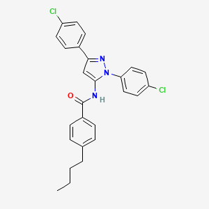 molecular formula C26H23Cl2N3O B1650752 N-[2,5-bis(4-chlorophenyl)pyrazol-3-yl]-4-butylbenzamide CAS No. 1196723-95-1