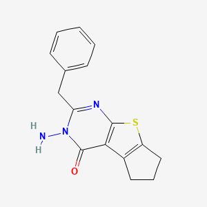 4H-Cyclopenta(4,5)thieno(2,3-d)pyrimidin-4-one, 3,5,6,7-tetrahydro-3-amino-2-(phenylmethyl)-