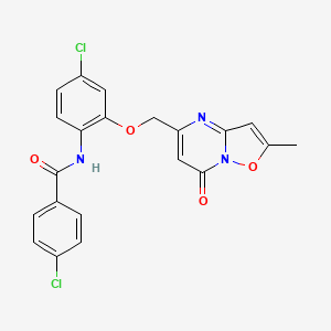 molecular formula C21H15Cl2N3O4 B1650803 4-chloro-N-{4-chloro-2-[(2-methyl-7-oxo-7H-isoxazolo[2,3-a]pyrimidin-5-yl)methoxy]phenyl}benzamide CAS No. 1206094-94-1