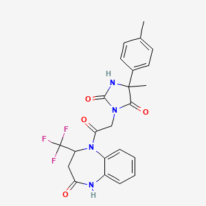 molecular formula C23H21F3N4O4 B1650832 5-methyl-5-(4-methylphenyl)-3-[2-oxo-2-[2-oxo-4-(trifluoromethyl)-3,4-dihydro-1H-1,5-benzodiazepin-5-yl]ethyl]imidazolidine-2,4-dione CAS No. 1209530-22-2