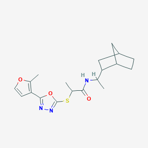 molecular formula C19H25N3O3S B1650909 N-(1-{bicyclo[2.2.1]heptan-2-yl}ethyl)-2-{[5-(2-methylfuran-3-yl)-1,3,4-oxadiazol-2-yl]sulfanyl}propanamide CAS No. 1212257-20-9