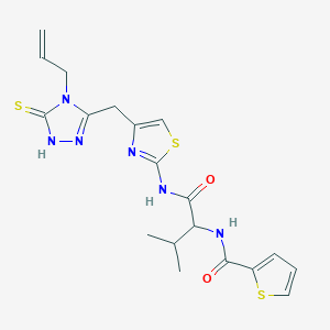 molecular formula C19H22N6O2S3 B1650954 3-methyl-N-(4-{[4-(prop-2-en-1-yl)-5-sulfanyl-4H-1,2,4-triazol-3-yl]methyl}-1,3-thiazol-2-yl)-2-[(thiophen-2-yl)formamido]butanamide CAS No. 1214213-56-5