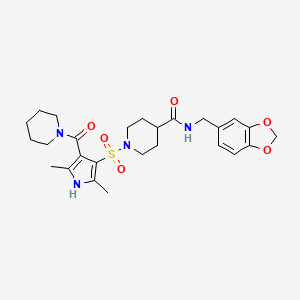 molecular formula C26H34N4O6S B1650984 N-(1,3-benzodioxol-5-ylmethyl)-1-{[2,5-dimethyl-4-(piperidin-1-ylcarbonyl)-1H-pyrrol-3-yl]sulfonyl}piperidine-4-carboxamide CAS No. 1215582-83-4