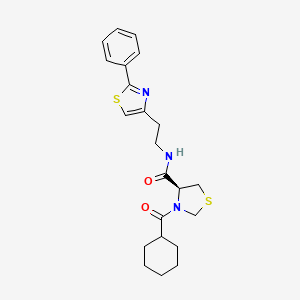 molecular formula C22H27N3O2S2 B1651011 (4S)-3-(cyclohexylcarbonyl)-N-[2-(2-phenyl-1,3-thiazol-4-yl)ethyl]-1,3-thiazolane-4-carboxamide CAS No. 1217617-95-2