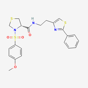 (4S)-3-(4-methoxyphenyl)sulfonyl-N-[2-(2-phenyl-1,3-thiazol-4-yl)ethyl]-1,3-thiazolidine-4-carboxamide
