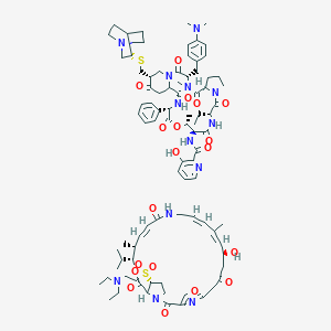 molecular formula C54H71N9O13S2 (for quinupristin mesylate); C35H54N4O12S2 (for dalfopristin mesylate) B165105 奎奴普汀和达福普汀 CAS No. 126602-89-9