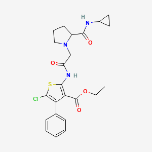 molecular formula C23H26ClN3O4S B1651057 Ethyl 5-chloro-2-{2-[2-(cyclopropylcarbamoyl)pyrrolidin-1-yl]acetamido}-4-phenylthiophene-3-carboxylate CAS No. 1219417-90-9