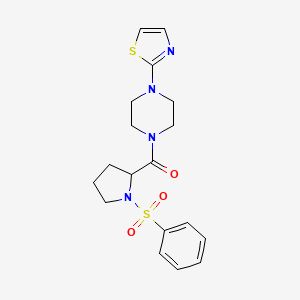 molecular formula C18H22N4O3S2 B1651061 1-[1-(Benzenesulfonyl)pyrrolidine-2-carbonyl]-4-(1,3-thiazol-2-yl)piperazine CAS No. 1219429-40-9