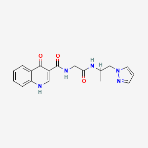 molecular formula C18H19N5O3 B1651078 2-[(4-hydroxyquinolin-3-yl)formamido]-N-[1-(1H-pyrazol-1-yl)propan-2-yl]acetamide CAS No. 1223627-48-2