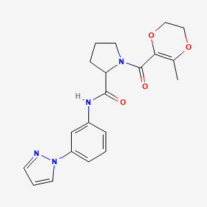1-(6-Methyl-2,3-dihydro-1,4-dioxine-5-carbonyl)-N-(3-pyrazol-1-ylphenyl)pyrrolidine-2-carboxamide