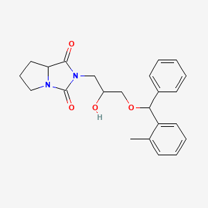 molecular formula C23H26N2O4 B1651159 2-{2-hydroxy-3-[(2-methylphenyl)(phenyl)methoxy]propyl}-hexahydro-1H-pyrrolo[1,2-c]imidazolidine-1,3-dione CAS No. 1236270-08-8