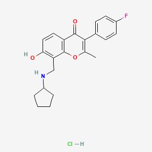 molecular formula C22H23ClFNO3 B1651173 8-[(Cyclopentylamino)methyl]-3-(4-fluorophenyl)-7-hydroxy-2-methylchromen-4-one;hydrochloride CAS No. 1239973-24-0