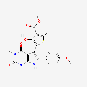 molecular formula C23H23N3O6S B1651216 methyl 5-[6-(4-ethoxyphenyl)-1,3-dimethyl-2,4-dioxo-2,3,4,7-tetrahydro-1H-pyrrolo[2,3-d]pyrimidin-5-yl]-4-hydroxy-2-methylthiophene-3-carboxylate CAS No. 1243086-78-3