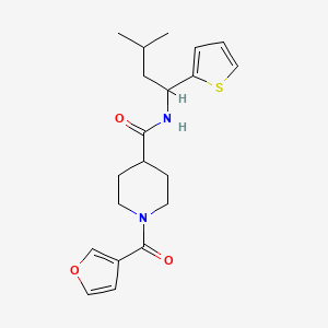 1-(furan-3-carbonyl)-N-[3-methyl-1-(thiophen-2-yl)butyl]piperidine-4-carboxamide