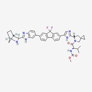 molecular formula C42H43F2N7O3 B1651296 Methyl N-[(2S)-1-[(6S)-6-[5-[7-[2-[(1R,3S,4S)-2-azabicyclo[2.2.1]heptan-3-yl]-3H-benzimidazol-5-yl]-9,9-difluorofluoren-2-yl]-1H-imidazol-2-yl]-5-azaspiro[2.4]heptan-5-yl]-3-methyl-1-oxobutan-2-yl]carbamate CAS No. 1256388-76-7