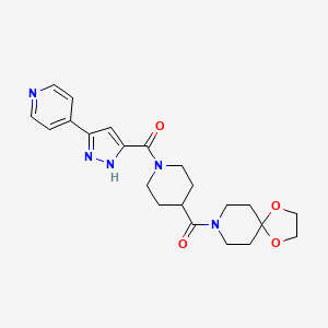 molecular formula C22H27N5O4 B1651316 8-({1-[(5-pyridin-4-yl-1H-pyrazol-3-yl)carbonyl]piperidin-4-yl}carbonyl)-1,4-dioxa-8-azaspiro[4.5]decane CAS No. 1257877-14-7