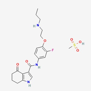 molecular formula C21H28FN3O6S B1651335 N-(3-Fluoro-4-(2-(propylamino)ethoxy)phenyl)-4,5,6,7-tetrahydro-4-oxo-1H-indole-3-carboxamide mesylate CAS No. 1259477-42-3