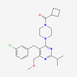 B1651447 {4-[5-(3-Chlorobenzyl)-2-isopropyl-6-(methoxymethyl)-4-pyrimidinyl]piperazino}(cyclobutyl)methanone CAS No. 1263153-42-9
