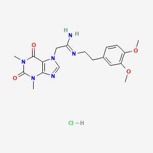 molecular formula C19H25ClN6O4 B1651457 7H-Purine-7-ethanimidamide, 1,2,3,6-tetrahydro-N-(2-(3,4-dimethoxyphenyl)ethyl)-1,3-dimethyl-2,6-dioxo-, monohydrochloride CAS No. 126480-54-4